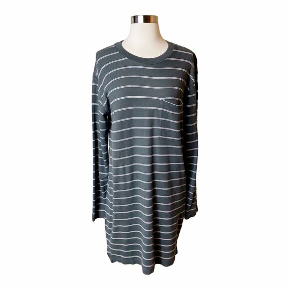 ATM ANTHONY THOMAS MELILLO T-Shirt Dress Piqie Striped Cotton Jersey Gray NWT - Picture 4 of 9